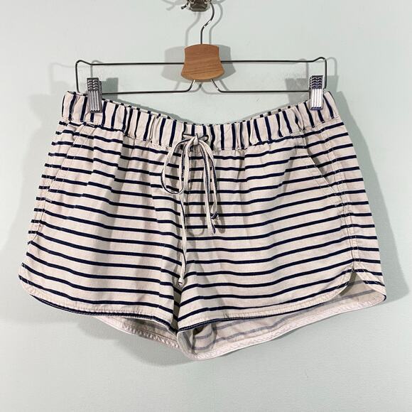 J Crew Women Navy & White Striped Linen Blend Pull On Shorts Size M - Picture 1 of 8